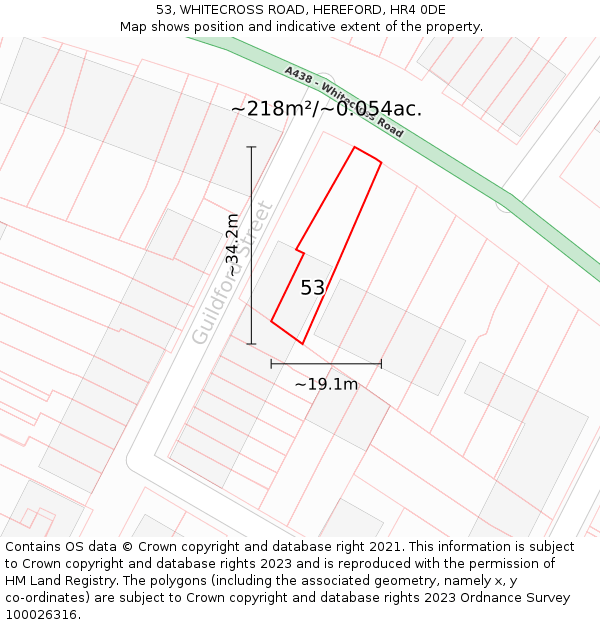 53, WHITECROSS ROAD, HEREFORD, HR4 0DE: Plot and title map