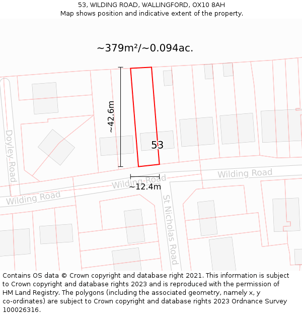 53, WILDING ROAD, WALLINGFORD, OX10 8AH: Plot and title map