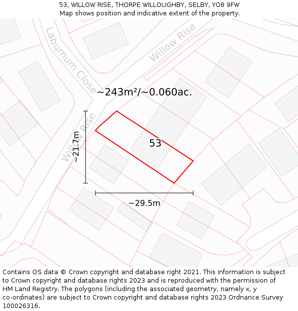 53, WILLOW RISE, THORPE WILLOUGHBY, SELBY, YO8 9FW: Plot and title map