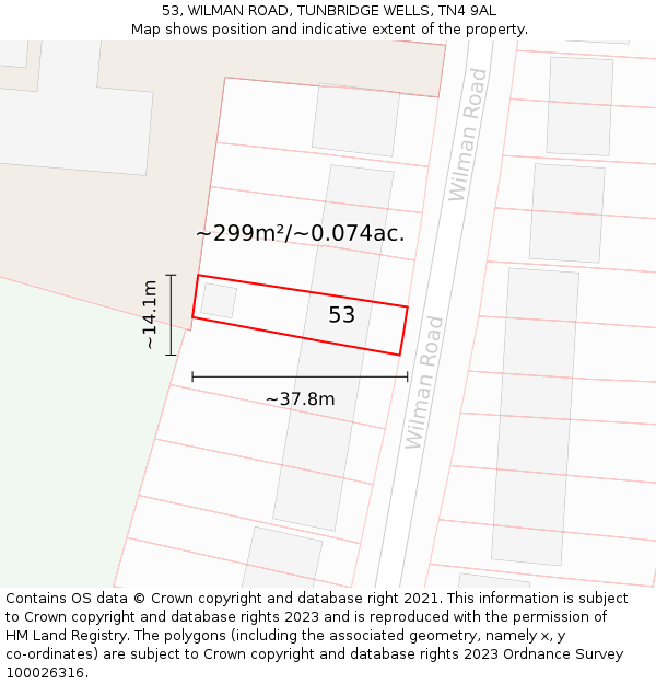 53, WILMAN ROAD, TUNBRIDGE WELLS, TN4 9AL: Plot and title map