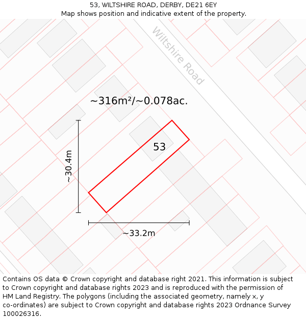 53, WILTSHIRE ROAD, DERBY, DE21 6EY: Plot and title map