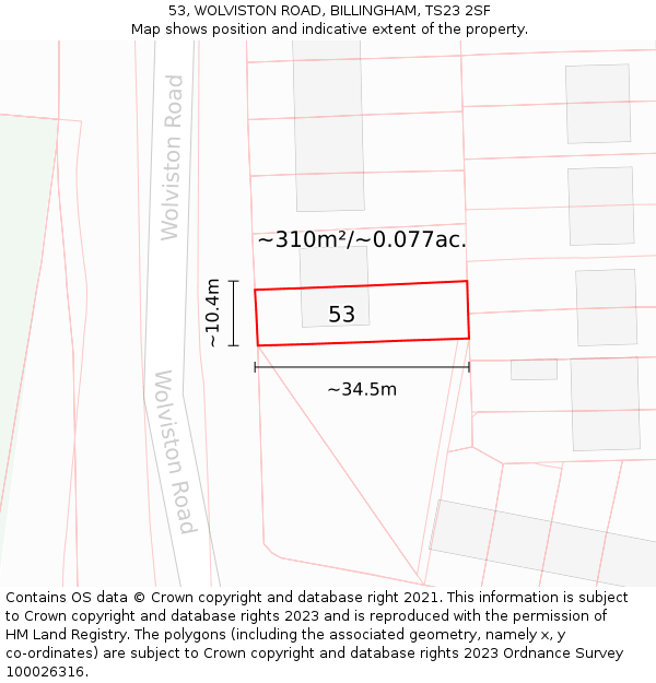 53, WOLVISTON ROAD, BILLINGHAM, TS23 2SF: Plot and title map