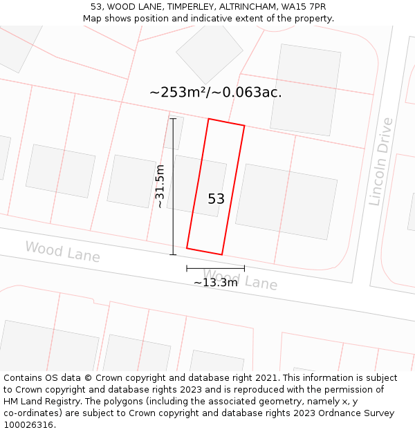 53, WOOD LANE, TIMPERLEY, ALTRINCHAM, WA15 7PR: Plot and title map