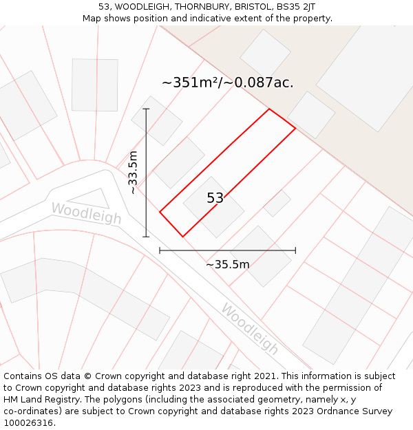 53, WOODLEIGH, THORNBURY, BRISTOL, BS35 2JT: Plot and title map