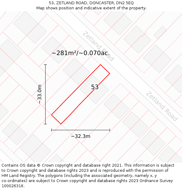 53, ZETLAND ROAD, DONCASTER, DN2 5EQ: Plot and title map