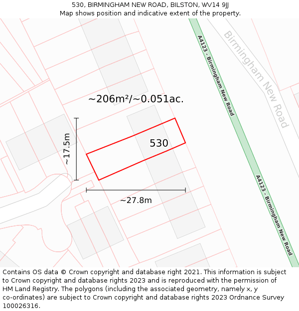 530, BIRMINGHAM NEW ROAD, BILSTON, WV14 9JJ: Plot and title map