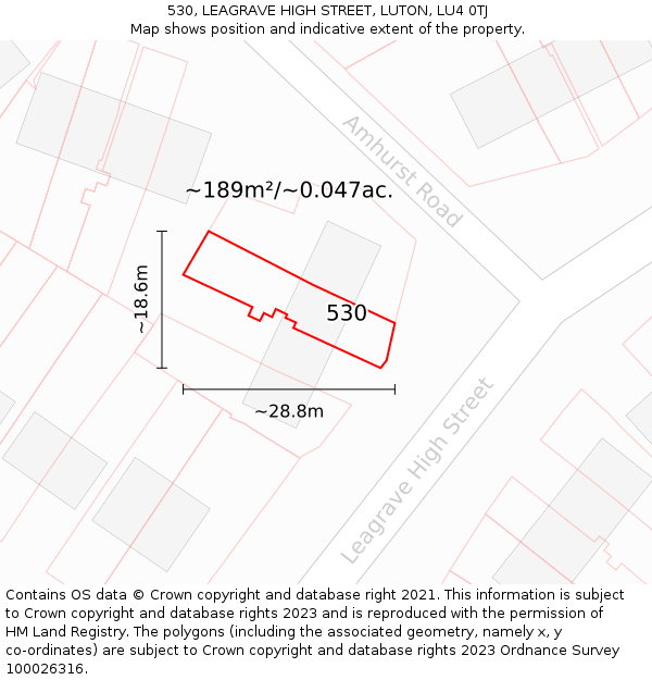 530, LEAGRAVE HIGH STREET, LUTON, LU4 0TJ: Plot and title map