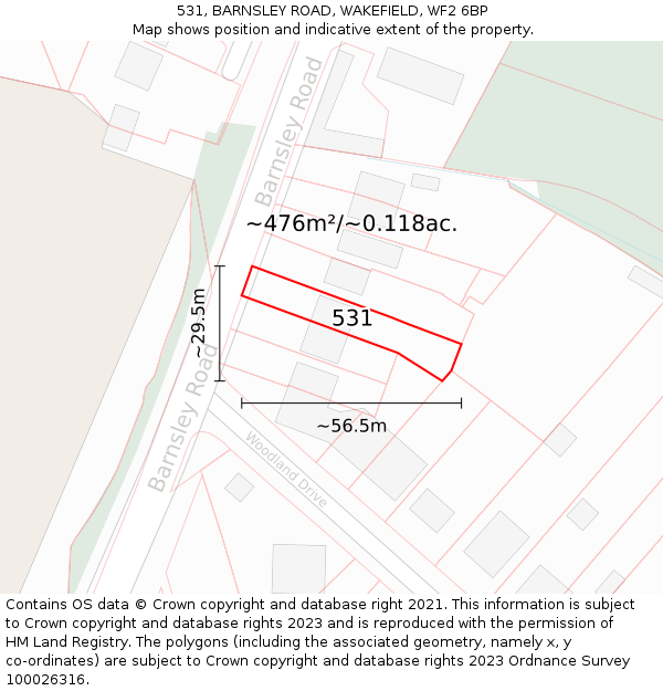 531, BARNSLEY ROAD, WAKEFIELD, WF2 6BP: Plot and title map