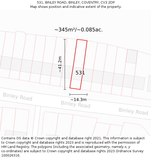 531, BINLEY ROAD, BINLEY, COVENTRY, CV3 2DP: Plot and title map