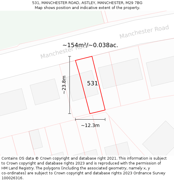 531, MANCHESTER ROAD, ASTLEY, MANCHESTER, M29 7BG: Plot and title map