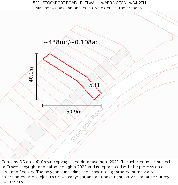 531, STOCKPORT ROAD, THELWALL, WARRINGTON, WA4 2TH: Plot and title map