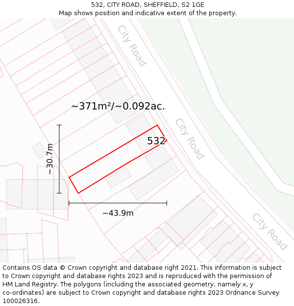 532, CITY ROAD, SHEFFIELD, S2 1GE: Plot and title map