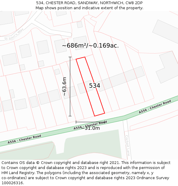 534, CHESTER ROAD, SANDIWAY, NORTHWICH, CW8 2DP: Plot and title map