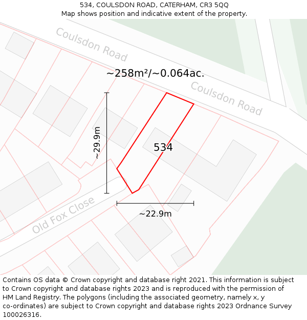 534, COULSDON ROAD, CATERHAM, CR3 5QQ: Plot and title map