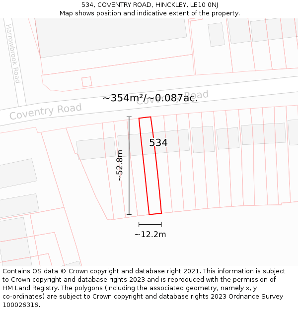 534, COVENTRY ROAD, HINCKLEY, LE10 0NJ: Plot and title map