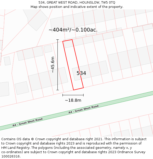 534, GREAT WEST ROAD, HOUNSLOW, TW5 0TQ: Plot and title map