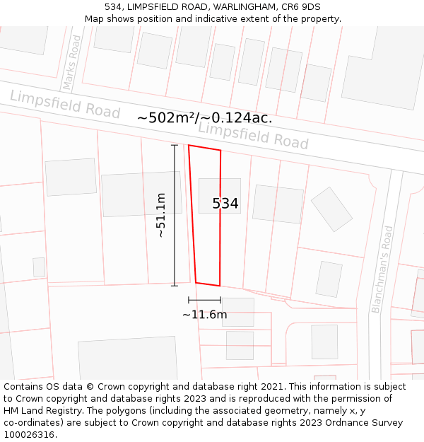 534, LIMPSFIELD ROAD, WARLINGHAM, CR6 9DS: Plot and title map