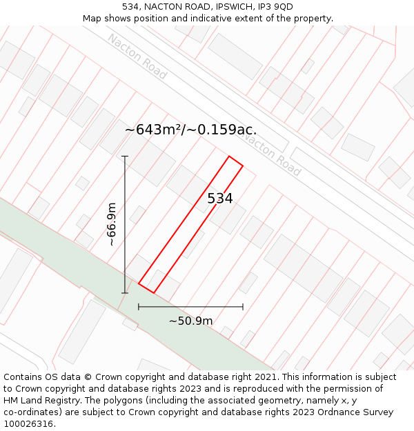 534, NACTON ROAD, IPSWICH, IP3 9QD: Plot and title map