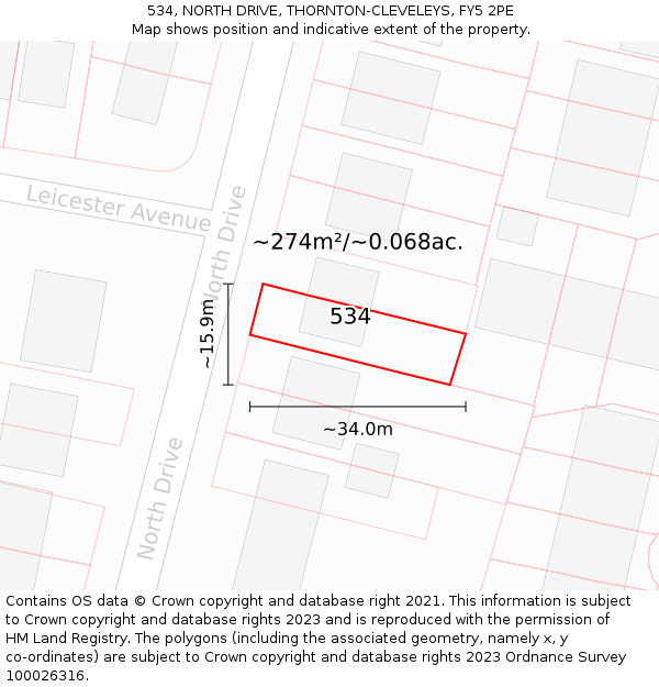 534, NORTH DRIVE, THORNTON-CLEVELEYS, FY5 2PE: Plot and title map