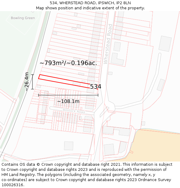 534, WHERSTEAD ROAD, IPSWICH, IP2 8LN: Plot and title map