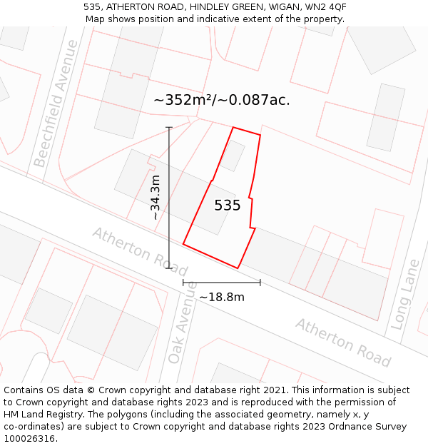 535, ATHERTON ROAD, HINDLEY GREEN, WIGAN, WN2 4QF: Plot and title map