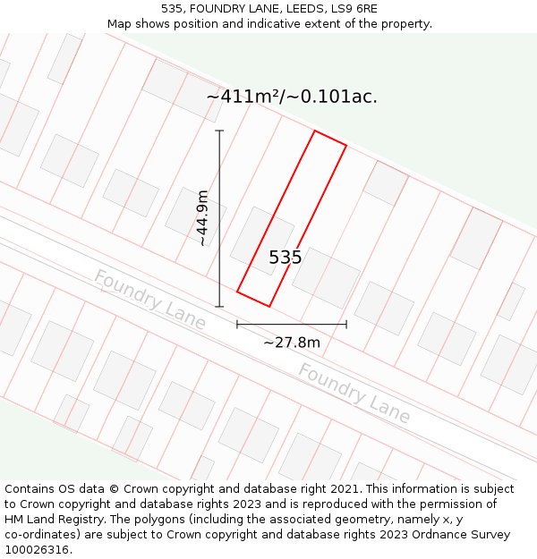 535, FOUNDRY LANE, LEEDS, LS9 6RE: Plot and title map