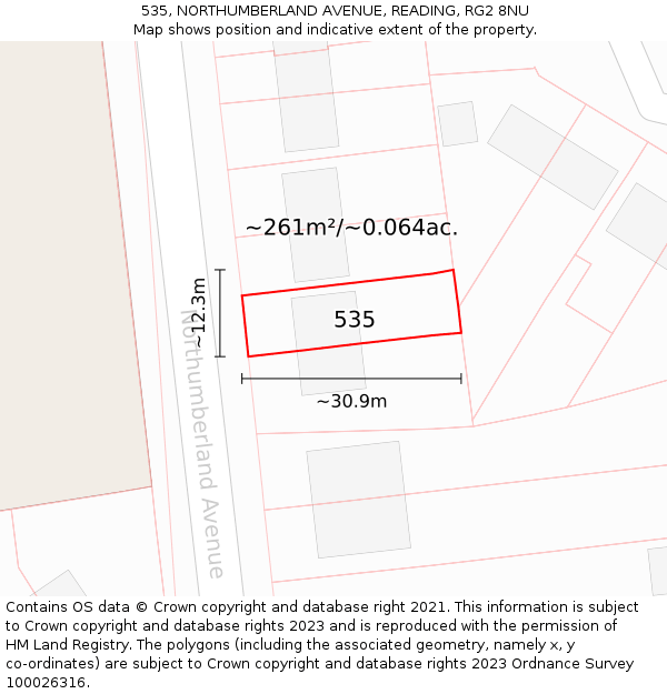 535, NORTHUMBERLAND AVENUE, READING, RG2 8NU: Plot and title map