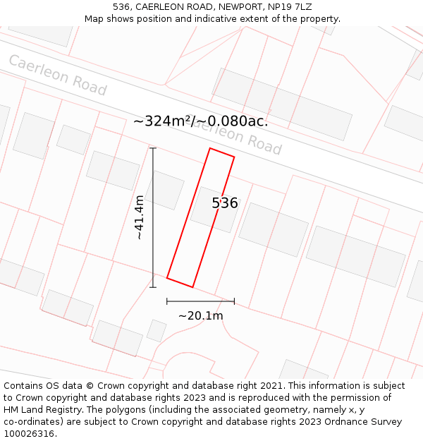 536, CAERLEON ROAD, NEWPORT, NP19 7LZ: Plot and title map