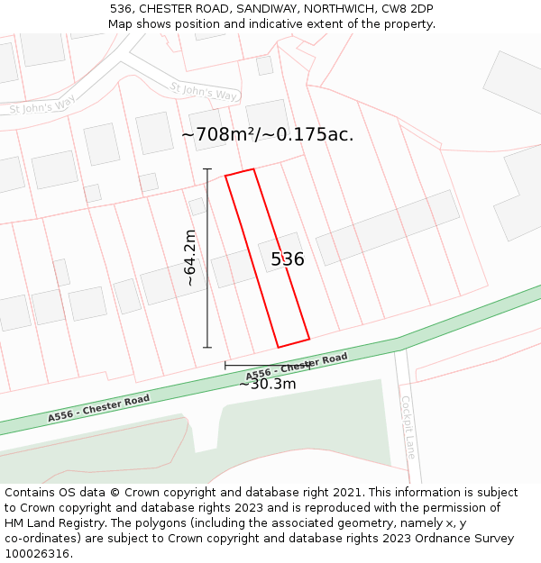 536, CHESTER ROAD, SANDIWAY, NORTHWICH, CW8 2DP: Plot and title map