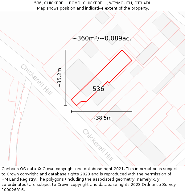 536, CHICKERELL ROAD, CHICKERELL, WEYMOUTH, DT3 4DL: Plot and title map