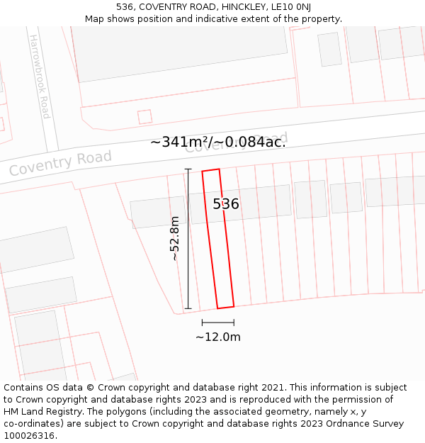 536, COVENTRY ROAD, HINCKLEY, LE10 0NJ: Plot and title map