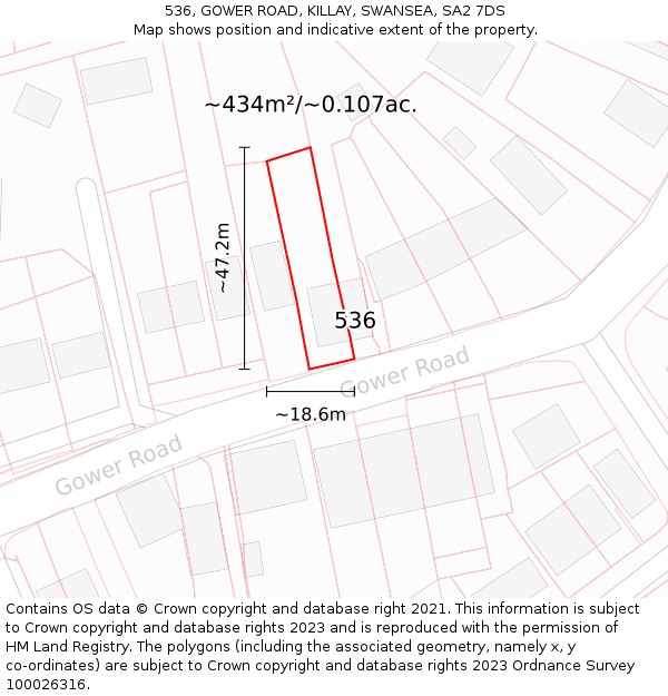 536, GOWER ROAD, KILLAY, SWANSEA, SA2 7DS: Plot and title map