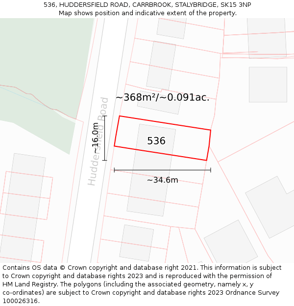 536, HUDDERSFIELD ROAD, CARRBROOK, STALYBRIDGE, SK15 3NP: Plot and title map