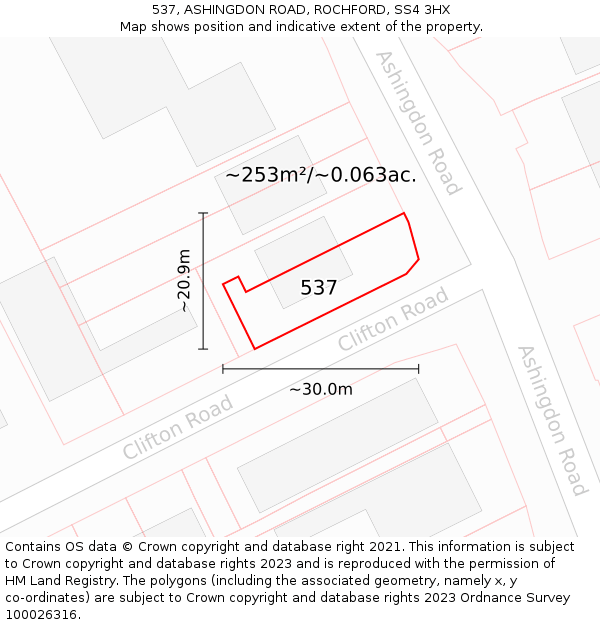 537, ASHINGDON ROAD, ROCHFORD, SS4 3HX: Plot and title map