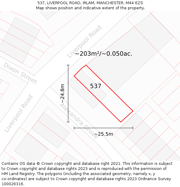 537, LIVERPOOL ROAD, IRLAM, MANCHESTER, M44 6ZS: Plot and title map