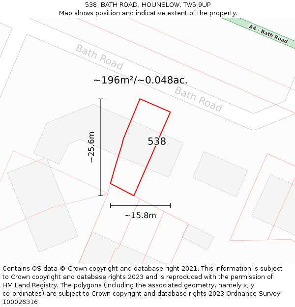 538, BATH ROAD, HOUNSLOW, TW5 9UP: Plot and title map