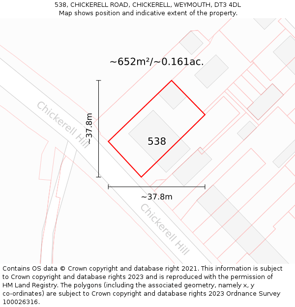 538, CHICKERELL ROAD, CHICKERELL, WEYMOUTH, DT3 4DL: Plot and title map