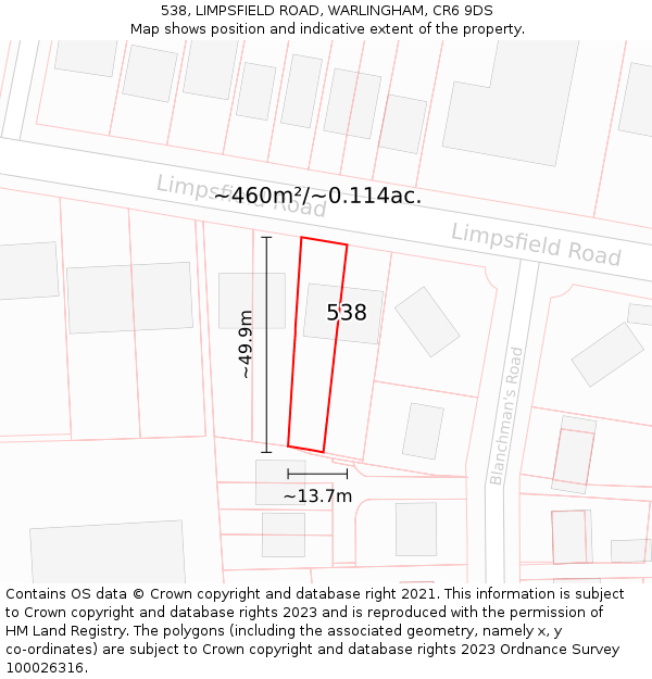 538, LIMPSFIELD ROAD, WARLINGHAM, CR6 9DS: Plot and title map