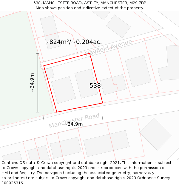 538, MANCHESTER ROAD, ASTLEY, MANCHESTER, M29 7BP: Plot and title map