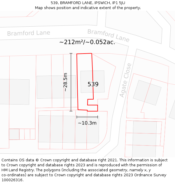 539, BRAMFORD LANE, IPSWICH, IP1 5JU: Plot and title map