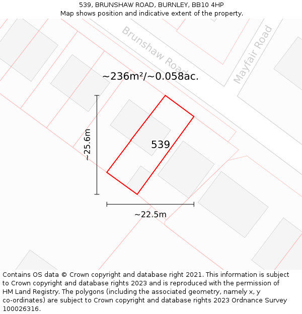 539, BRUNSHAW ROAD, BURNLEY, BB10 4HP: Plot and title map