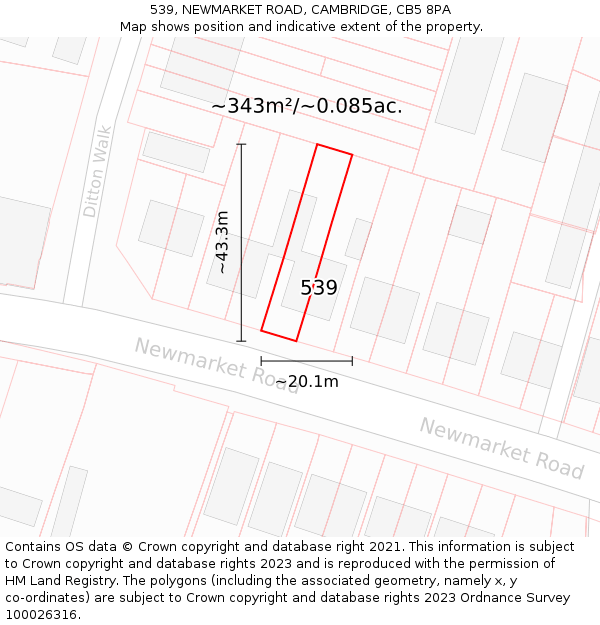 539, NEWMARKET ROAD, CAMBRIDGE, CB5 8PA: Plot and title map