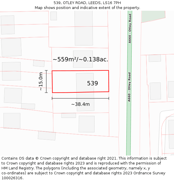 539, OTLEY ROAD, LEEDS, LS16 7PH: Plot and title map