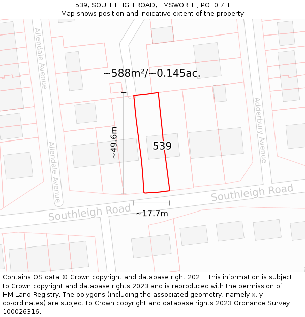 539, SOUTHLEIGH ROAD, EMSWORTH, PO10 7TF: Plot and title map