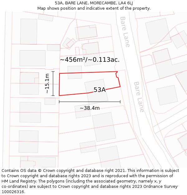 53A, BARE LANE, MORECAMBE, LA4 6LJ: Plot and title map