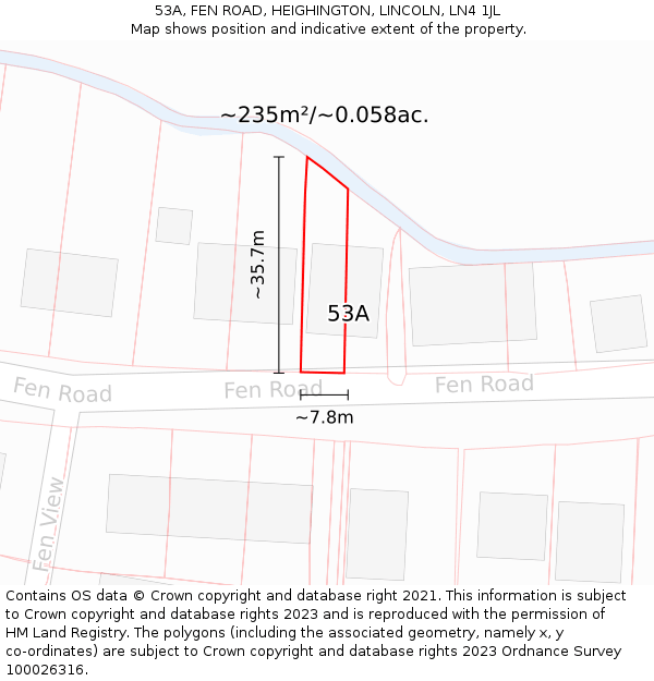 53A, FEN ROAD, HEIGHINGTON, LINCOLN, LN4 1JL: Plot and title map