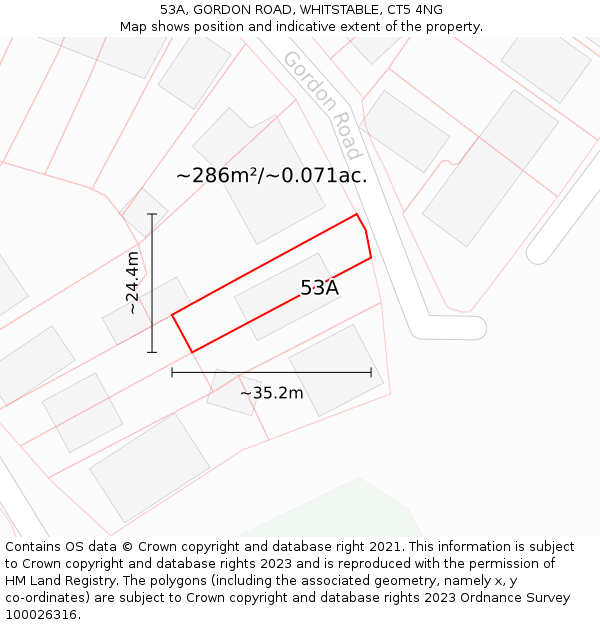 53A, GORDON ROAD, WHITSTABLE, CT5 4NG: Plot and title map