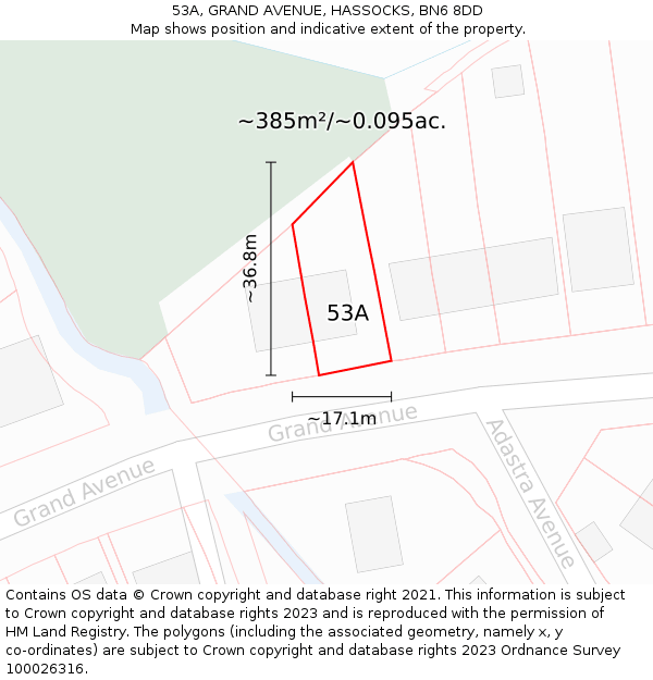 53A, GRAND AVENUE, HASSOCKS, BN6 8DD: Plot and title map
