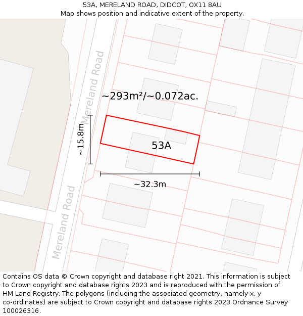 53A, MERELAND ROAD, DIDCOT, OX11 8AU: Plot and title map