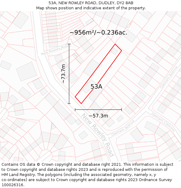 53A, NEW ROWLEY ROAD, DUDLEY, DY2 8AB: Plot and title map